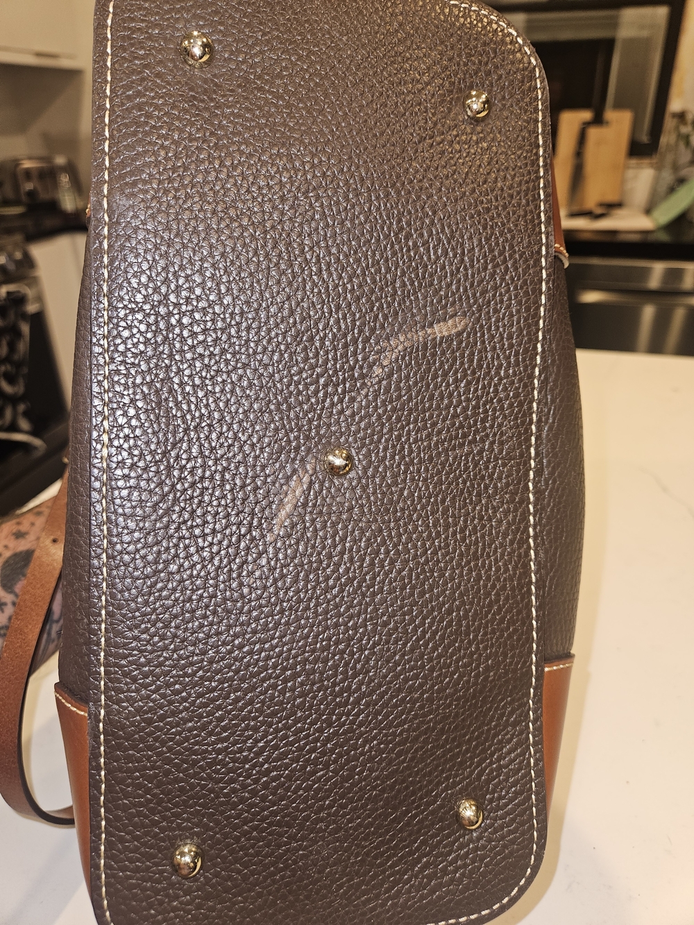 Dooney & Bourke Brown Pebbled Leather Satchel with Tan Trim - Picture 4 of 8